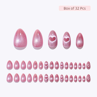 Faux ongles à presser personnalisés, rose amour, effet œil de chat, pour la Saint-Valentin, avec logo de marque privée, emballage détachable