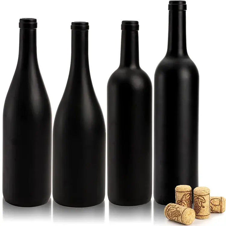 Botella de vino vacía personalizada, 500ML, 750ml, color negro con revestimiento mate estándar, varios tamaños