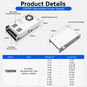 Fuente de Alimentación Ajustable de 1000W, 12V 15V 24V 36V 48V 60V <span class=keywords><strong>72V</strong></span> 80V 110V 150V 220V 4.5A-70A CC CV, Fuente de Alimentación Conmutada AC/<span class=keywords><strong>DC</strong></span> de 1000W - Product Image 2
