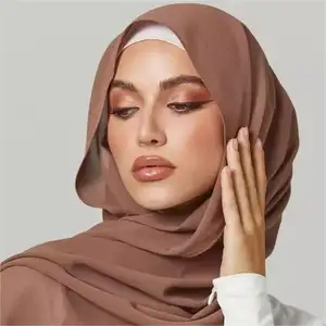 Оптовая продажа, высококачественные однотонные женские Исламские шали Премиум жоржет, шифоновый хиджаб, головной платок, плотный шифоновый шарф хиджаб
