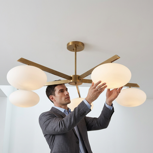 Mid Century Modern Brass Ceiling Light White Geometric Shade Indoor Living Room Fixture Remote <b>Controlled</b> - Product Image 2