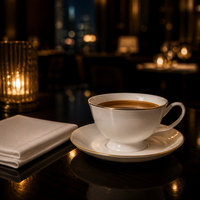 Ensemble tasse et soucoupe à café en céramique 220 ml, bord doré, porcelaine fine, vente en gros, expresso, cappuccino, logo personnalisé, hôtel