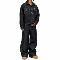 Nouvelle tenue streetwear pour homme, ensemble en denim baggy, veste en jean surdimensionnée, jean à jambes larges, broderie