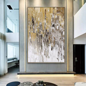 Peinture murale sur toile à texture fluide verticale, abstraite, dégradée, noir et or, style luxe moderne minimaliste, pour entrée et <span class=keywords><strong>salon</strong></span> - Product Image 4