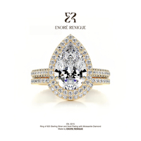 Ensemble de bagues de mariage empilables en forme de goutte d'eau, coupe poire, argent sterling 925 plaqué or 18 carats, bijoux en moissanite VV pour femmes