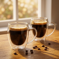 Tasse de bureau en verre réutilisable à double paroi en borosilicate haute résistance, directement de l'usine