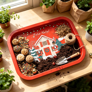 Vassoio Rettangolare in Metallo con Motivo Natalizio, per Servire Cibo e Snack, Decorativo per Feste e Festività - Product Image 3