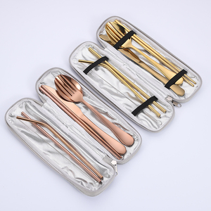 Ngoài trời cắm trại Flatware tái sử dụng du lịch di động sinh thái thân thiện không gỉ thiết lập dao kéo dao muỗng dĩa ống hút đũa với túi - Product Image 4