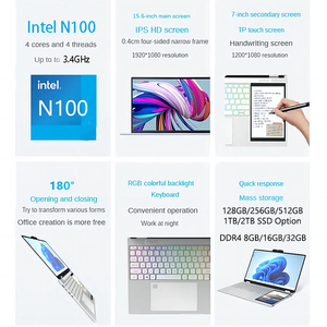 New arrivals 15.6 inch + 7 inch màn hình kép Intel N100 16GB SSD 256GB cảm ứng máy tính máy tính xách tay thương hiệu mới ordinateur xách tay - Product Image 5