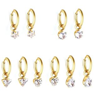 Boucles d'oreilles pendantes longues en acier inoxydable plaqué or 18 carats avec zircon, motifs cœur, étoile, triangles, cercles et gouttes d'eau, pour femmes et jeunes filles - Product Image 1