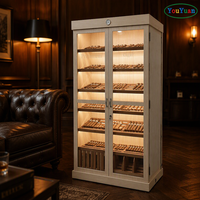 Moderne Vitrine aus Massivholz für Wein & Whiskey mit LED-Beleuchtung und Befeuchter für kommerzielle Zigarrenläden und Rauchershops