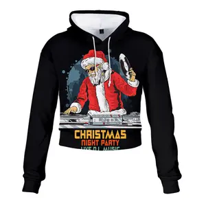 Women&amp #39 Hoodies Christmas printing Drop Shipping Clothing 3D Customized Printed Crop Top Hoodie Set Crop Hoodie