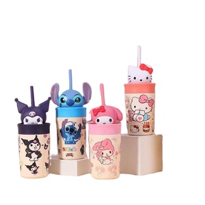 Gobelets isothermes en acier inoxydable de 450 ml à motif dessin animé (Stitches, Kitty, Pika) avec paille, bouteille d'eau pour enfants, vente en gros à prix abordable - Product Image 1