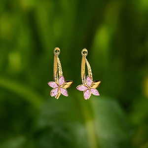 Pendientes de Moda con Diseño de Flor de Cristal Rosa, Acero Inoxidable 316L con Baño de Oro PVD - Product Image 3