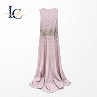 Robe de soirée de luxe rose pour femme, ornée de cristaux, sans manches, coupe trapèze, avec longue traîne, pour fêtes et événements formels, vente en gros