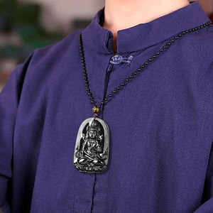 Pendentif Tara en jadéite noire naturelle, bouddhisme, UNISEXE, style chinois, design original, cadeau avec certificat d'évaluation C206 - Product Image 4