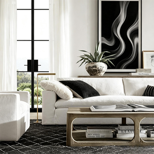 Canapé moderne deux places en lin blanc, avec accoudoirs carrés, assise profonde et rembourrage en duvet, mobilier de salon écologique - Product Image 6