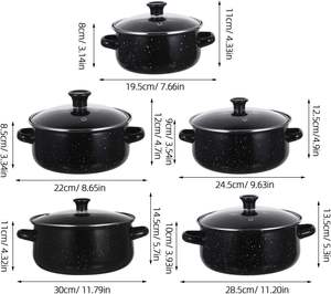 Enamel Saucepan Set - Textured Glass Lid Thick Enamel <b>Pot</b> Cooking <b>Pan</b> - Product Image 3
