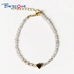 Opal Bracelet Bestone Natural Gemstone Bead Bracelet Healing Crystal Adjustable Heart Bracelet 3mm Faceted Round Beads Bracelet For Women