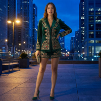 Ensemble élégant de blazer et short en velours brodé pour femme, costume formel de luxe deux pièces pour mariage, fête et bureau