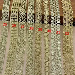 Wholesale Fancy ladies braid golden lace trim border 100% metallic lace trim for clothing