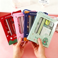 Ensemble de papeterie mignon pour enfants, six pièces, boîte cadeau pour fournitures scolaires, trousse à crayons, stylo, règle, ensemble pour étudiants