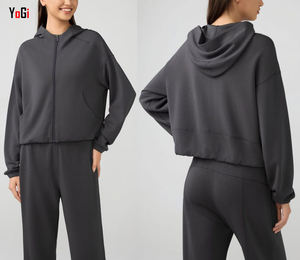 2025 personnalisable léger femmes à manches longues veste d'entraînement surdimensionné court capuche poches Sports d'hiver <span class=keywords><strong>Jogging</strong></span> respirant - Product Image 5