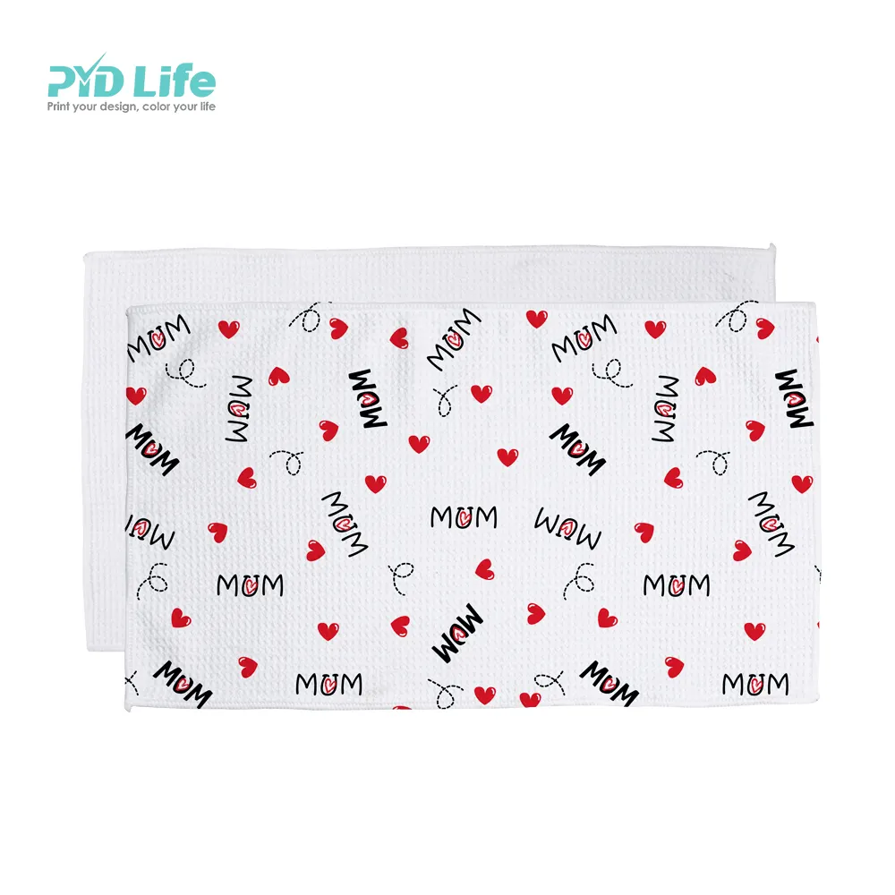 PYD Life 2022 Newest Wholesale Custom Sublimation Printed Towels Waffle Kitchen Hand Towel with High Absorbing Water Ablility