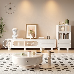 Meuble <span class=keywords><strong>TV</strong></span> crème au design minimaliste moderne avec table basse Ensemble de meubles de maison pour le salon - Product Image 1