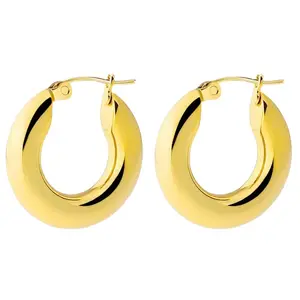 Custom High Polish Gold Plated Stainless Steel Hollow Donut Clip On Hoop Earring for Women