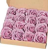 QY Bouquet de roses scintillantes pour la Saint-Valentin et les mariages, Matériaux DIY, Fleurs artificielles de 7 cm, Têtes de fleurs en poudre dorée effet cristal éternel