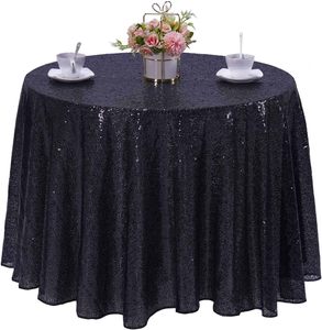 Mantel de Terciopelo Negro para Mesa Redonda de 6 pies, para Decoración de Bodas - Product Image 1