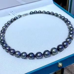 SGARIT Fine Jewelry Necklace 10-12.7mm Polynesia Tahiti Natural Black Pearl Jewellery For Lady
