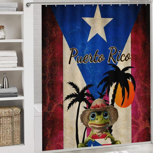 特注3Dプリントプエルトリコ国旗カエル4個浴室シャワーカーテンセット、浴室セット敷物付き - Product Image 3