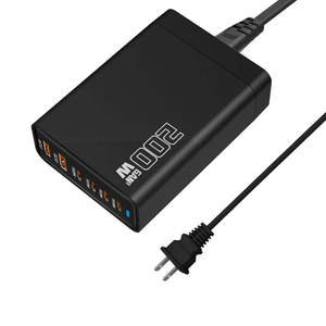 Estación de Carga Multipuerto Super Rápida de <span class=keywords><strong>200W</strong></span> GaN Tipo C 4C2A de 6 Puertos para Todos los Teléfonos Móviles, Cargador de Escritorio USB C PD de 65W 100W para Portátiles - Product Image 1