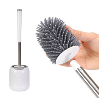Brosse de toilette en silicone écologique JESUN avec support mural à séchage rapide et manche en plastique pour le nettoyage de la salle de bain