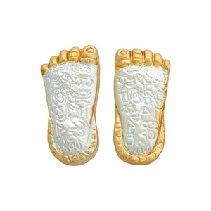 Traditionnel Charan Paduka en acier inoxydable plaqué argent, finition dorée, artisanat fait main, écologique, pour la maison, mariage, Diwali - Product Image 1