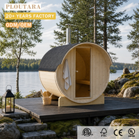 Sauna extérieur moderne PLOUTARA à chauffage au bois, avec toit en tuiles, cheminée, fenêtre/porte en bois massif, idéal pour jardin, cour, salle de sport, complexe hôtelier