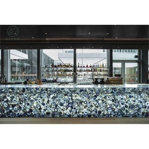Muebles de Restaurante Japonés, Barra de <span class=keywords><strong>Bar</strong></span> Moderna de Mármol Translúcido con Iluminación LED, Fabricante de Mostradores Personalizados para <span class=keywords><strong>Izakaya</strong></span>, Mesa de Servicio - Product Image 4