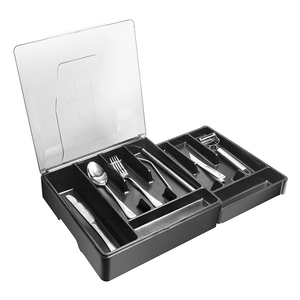 2 Tier Portable Utensil Holder Expandable Cutlery Box Plastic Drawer Cutlery Organizer With Lid