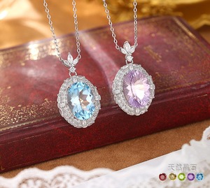 Collier avec pendentif en forme de feuille de fleur en pierre naturelle, coupe ovale, 925, 10x14mm, en argent sterling 925, bijoux de fête pour femmes - Product Image 2