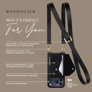 حافظة هاتف باندولير هايلي كروس بودي. جلد طبيعي 100% من نوع بيبل مع تفاصيل ذهبية. حزام قابل للتعديل وقابل للإزالة. بطاقة - Product Image 4