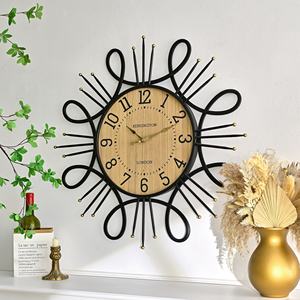 HOME Art Deco Rustic Still Life Hanging Quartz Needle Wall Decor <b>Clock</b> with Black Metal Frame <b>for</b> <b>Living</b> <b>Room</b> - Product Image 2