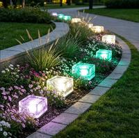 Lampe solaire en forme de brique de glace, changeant de couleur RGB, en verre, pour sol, aménagement paysager, jardin, pelouse, décoration, lampes enterrées