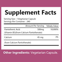 Capsules d'acide pantothénique à marque privée OEM avec supplément de calcium pour la santé des os et la fonction énergétique