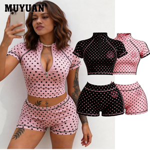 Conjunto de Chaqueta Corta y Pantalones Cortos Ajustados Estilo Y2K HOT GIRL, Transpirable, de Spandex, Manga Corta, Sexy, para Mujer, OEM ODM - Product Image 1