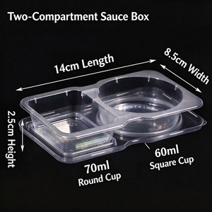 Cup Saus Plastik Sekali Pakai Bebas BPA Dua Kompartemen dengan Tutup 150ml untuk Salad, Minyak Celup, Cabai - Product Image 3