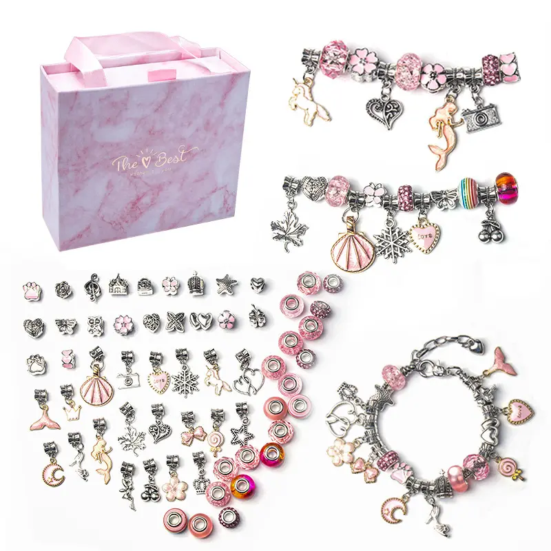 Cartoon Pink Set DIY Handmade Jewelry Children's Bracelet Women Exquisite Gift Box Gift Bracelet