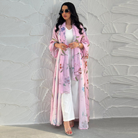 Robe Abaya pour femmes musulmanes, imprimé floral, cardigan Abaya, robe de mode modeste, Abaya ouverte d'été pour femmes musulmanes avec hijab