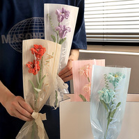Sac d'emballage de fleurs en plastique à la mode Bouquet unique et boîte complète Tube droit en gros Emballage de fleur unique